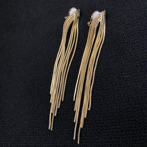 Gold Tassel Clip On Earrings,Gold Silver Tassel Non pierced Clip On Earrings - Picture 3 of 7